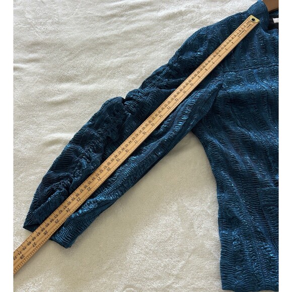 Chicos Womens Jacket Size 3 Shimmer Teal Textured Retro Elegant Dressy Casual - Picture 10 of 12